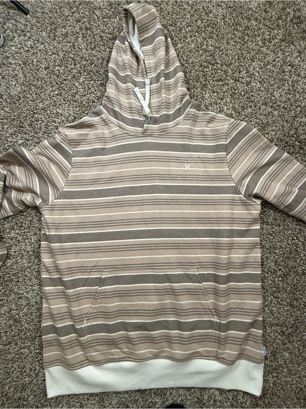 Hurley Striped Hooded Pullover in Beige and Cream